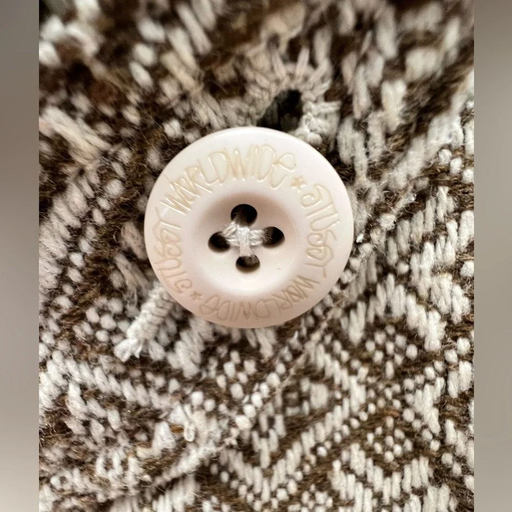 Stussy- Girls Brown and‎ Cream Geometric Jacket- Large, Some cuff discoloration